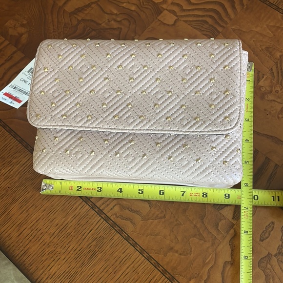 NEW INC Vachetta Crossbody Clutch Handbag Purse Tan wGold Accent Removable strap - Picture 13 of 17